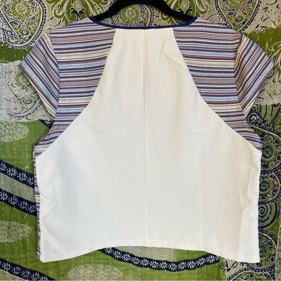 Zara W/B Collection Jacquard Metallic Striped Cropped Blouse Size Large - Picture 8 of 13
